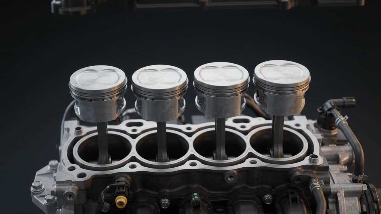Motor revizyonunda silindir bloğundan yükselen dört piston